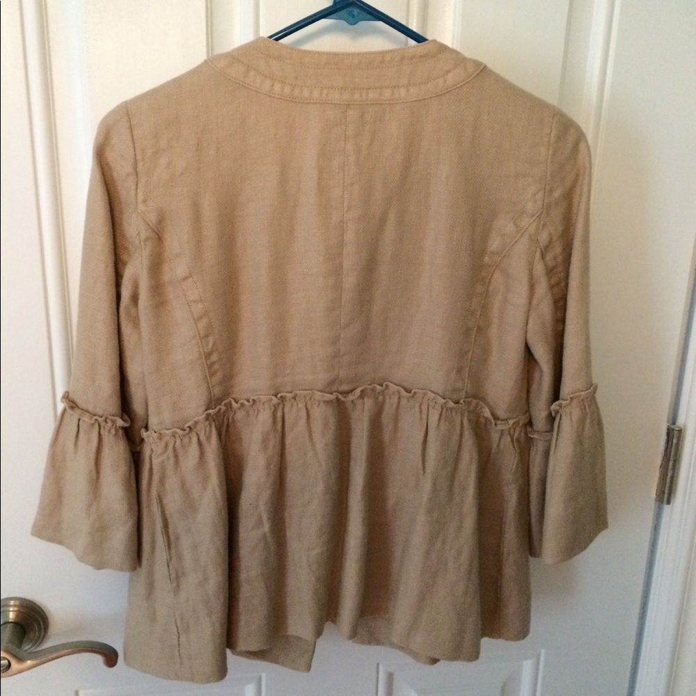 J. CREW Linen Cotton Ruffled Peplum Tan Jacket 0 - Picture 6 of 6